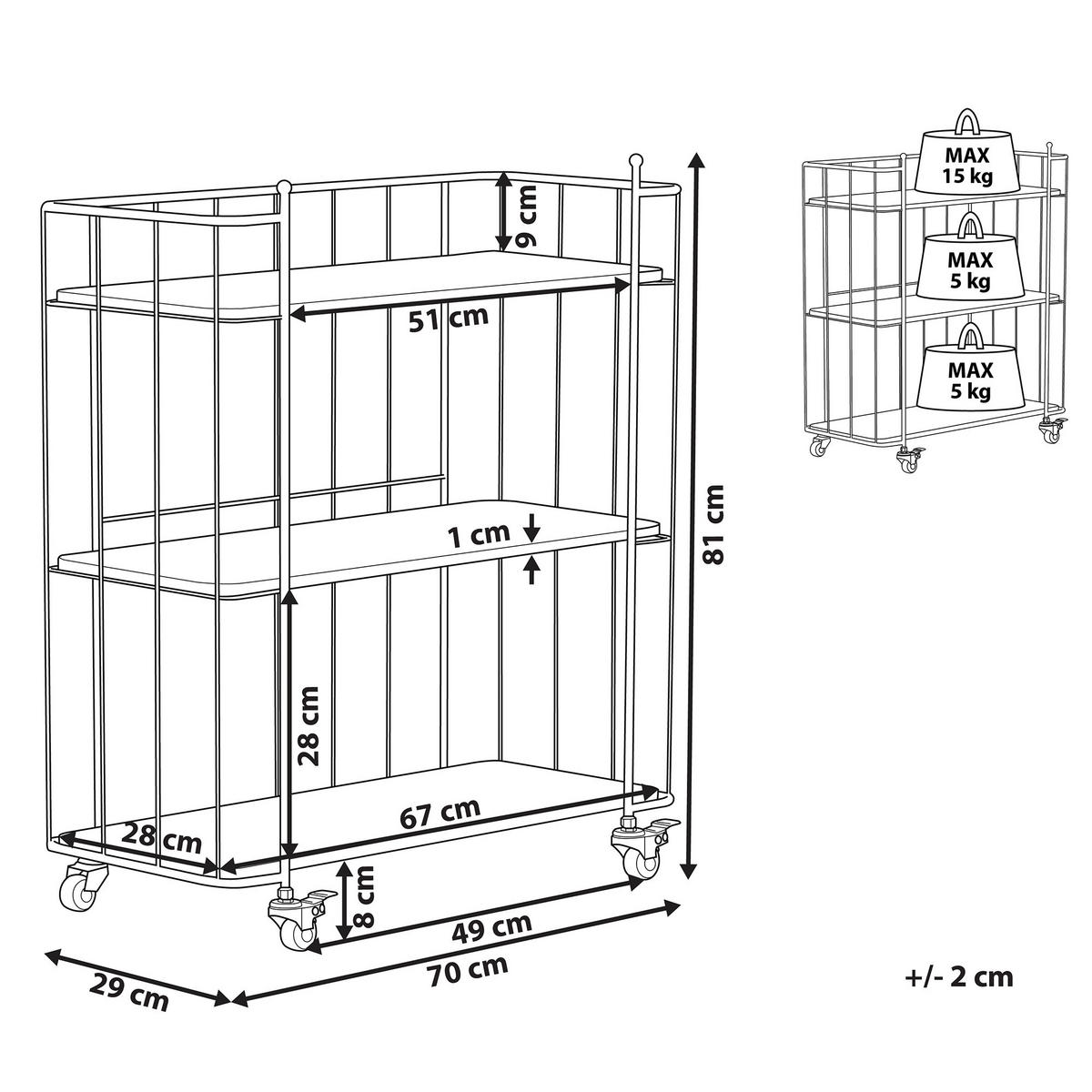 SERVIERWAGEN Heller Holzfarbton Gabbs - Hellbraun/Schwarz, Metall (70/81/29cm) - Beliani