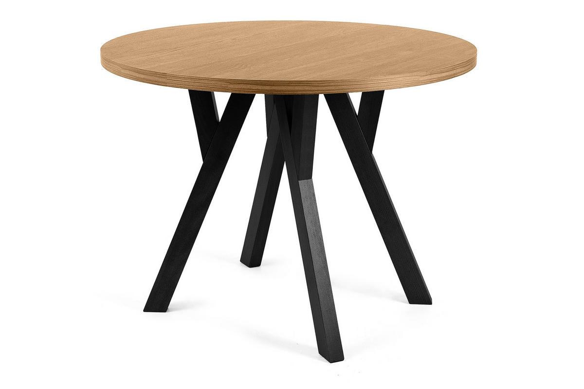 ESSTISCH INDAGA Ausziehbar 100-180cm Rund, Goldene eiche/schwarz - Eichefarben/Schwarz, Holz (100/180/75cm) - KONSIMO®