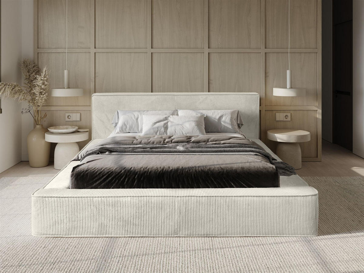 POLSTERBETT Modesto Stoff Lincoln - Creme, Holzwerkstoff/Textil (160/200cm) - Fun Möbel