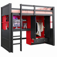 HOCHBETT 90/200 cm in Schwarz-Rot mit LED-Beleuchtung und Stauraum - Schwarz, Holz (90/200cm) - Flora Grace