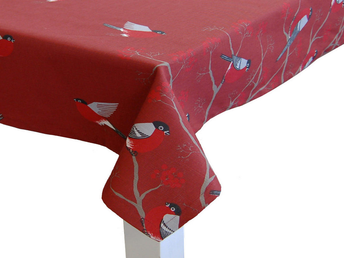 TISCHDECKE Beeren Vögel Baumwolle marsala 130/170 cm - Rot, Textil (130/170cm) - beties Heimtextil
