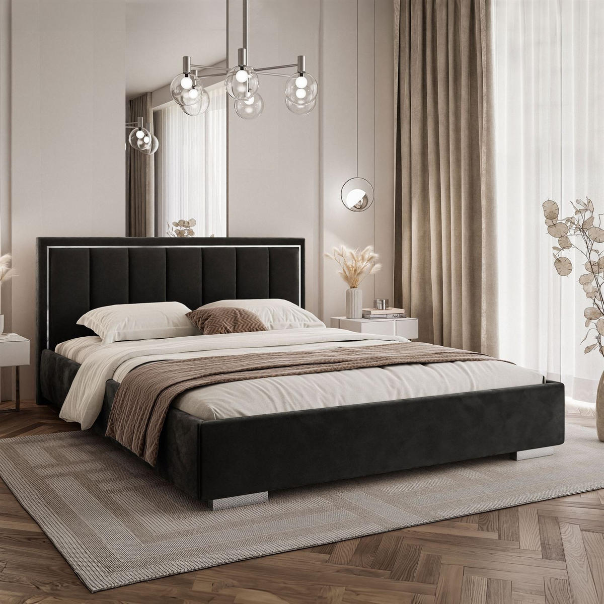 POLSTERBETT AURELIA SILVER mit Stauraum und Metallrahmen 160x200 Jasmine 100 - Schwarz, Textil (160/200cm) - Lookway