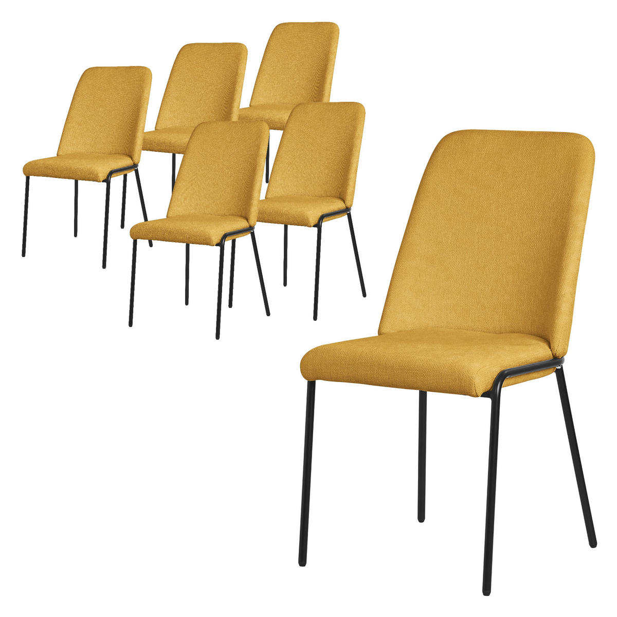 ESSZIMMERSTUHL 6er Set Senf mit Stoffbezug - Gelb/Schwarz, Textil/Metall (49/94/62cm) - ML-DESIGN