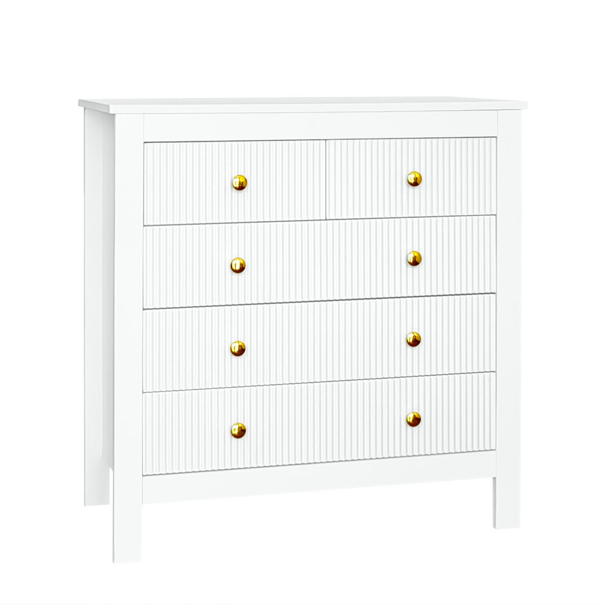 SIDEBOARD mit 5 Schubladen 80,5/39,5/79 cm in Weiß mit goldfarbenen Griffen - Weiß, Holzwerkstoff (79/80.5/39.5cm) - BEAOK