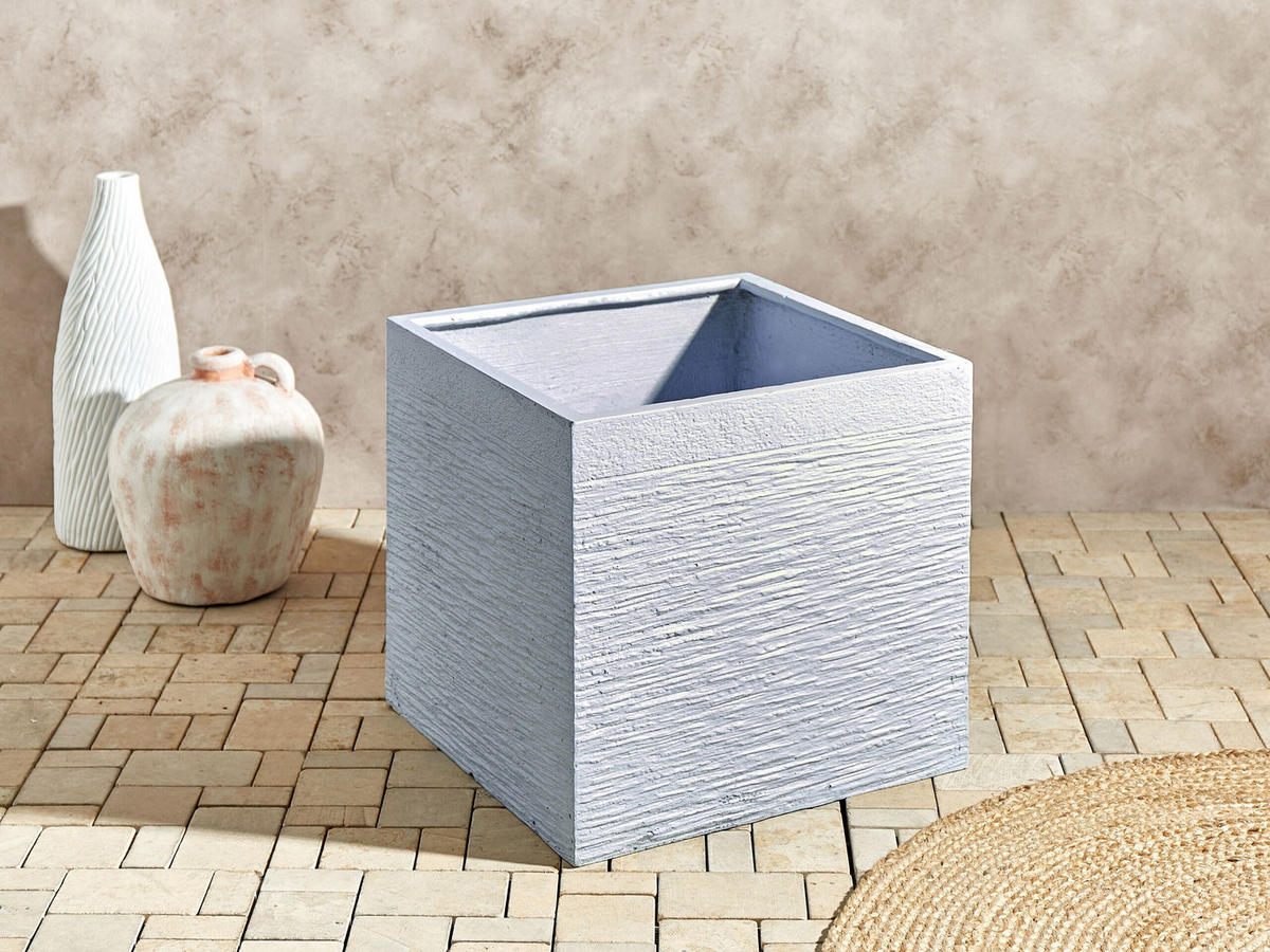 BLUMENTOPF weiß quadratisch 50/50/46 cm Paros - Weiß, Naturmaterialen (46cm) - Beliani