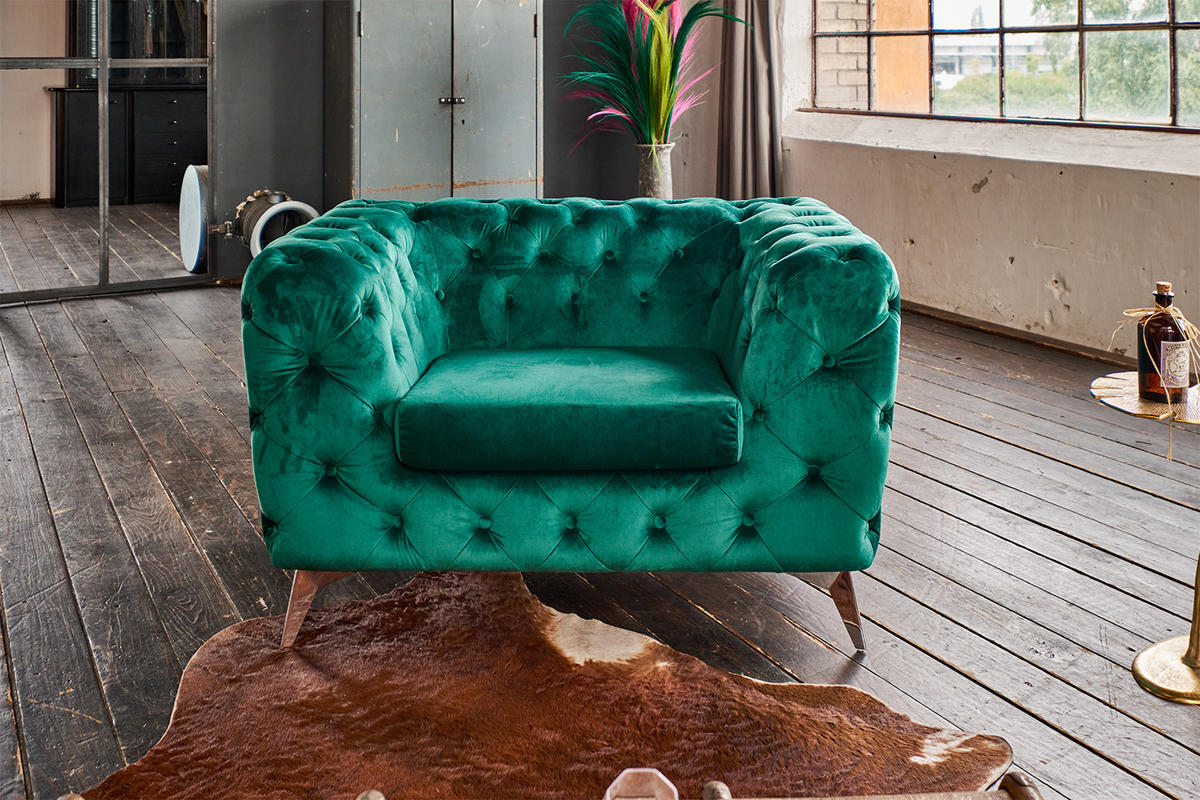 CHESTERFIELD-SESSEL NARLA Grün Velvet - Silberfarben/Grün, Textil/Metall (120/71/87cm) - KAWOLA