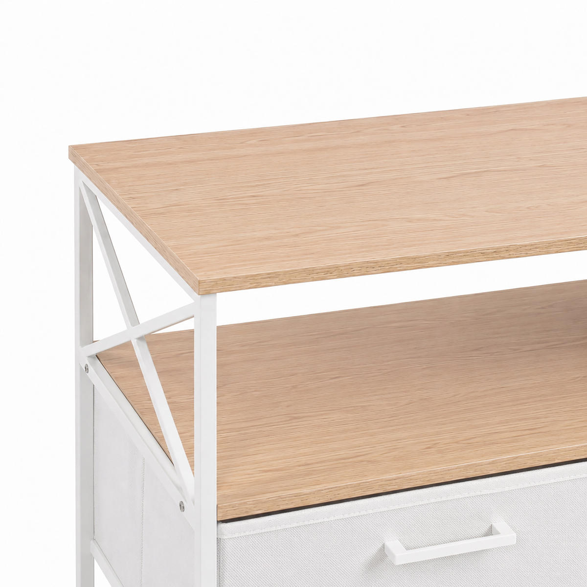TV-LOWBOARD Holzoptik-Weiß Stoffschubladen 150 cm - Multicolor, Holzwerkstoff/Textil (147/50/40cm) - Relaxdays