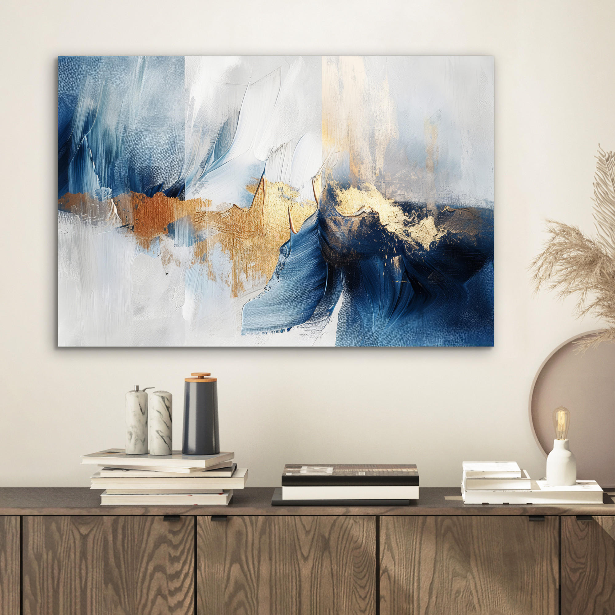 METALLBILD Gold - Blau - Aquarell - Kunst - Modern 60x40 cm - Hellblau, Metall (60/40cm) - MuchoWow