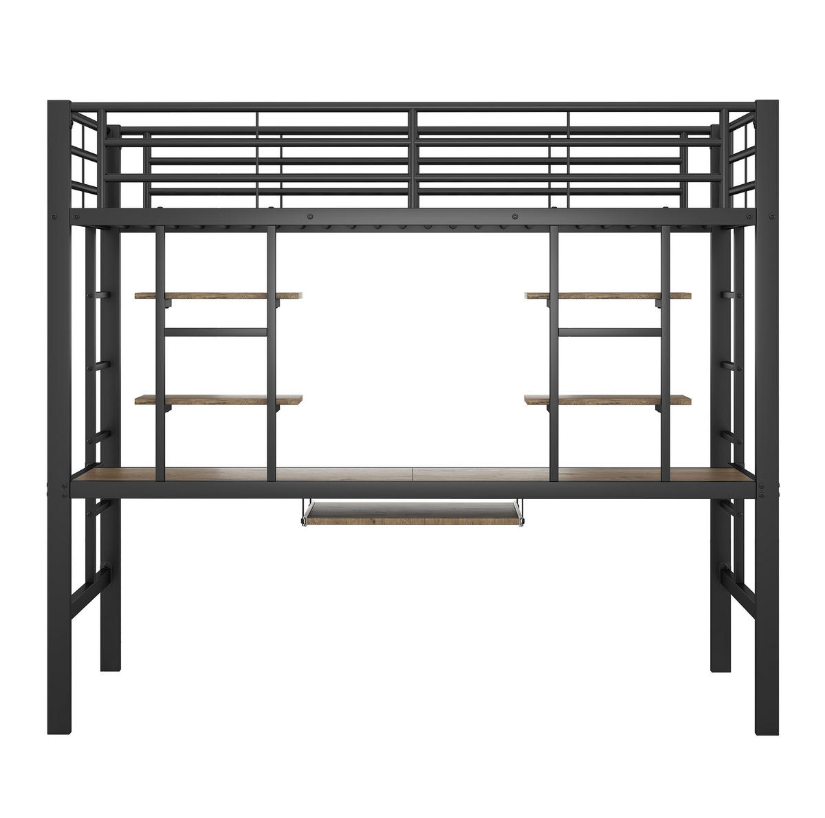 HOCHBETT 90/200 cm mit Schreibtisch, 2 Regalen und Tastaturablage aus Metall, Schwarz - Schwarz, Metall (90/200cm) - Redom