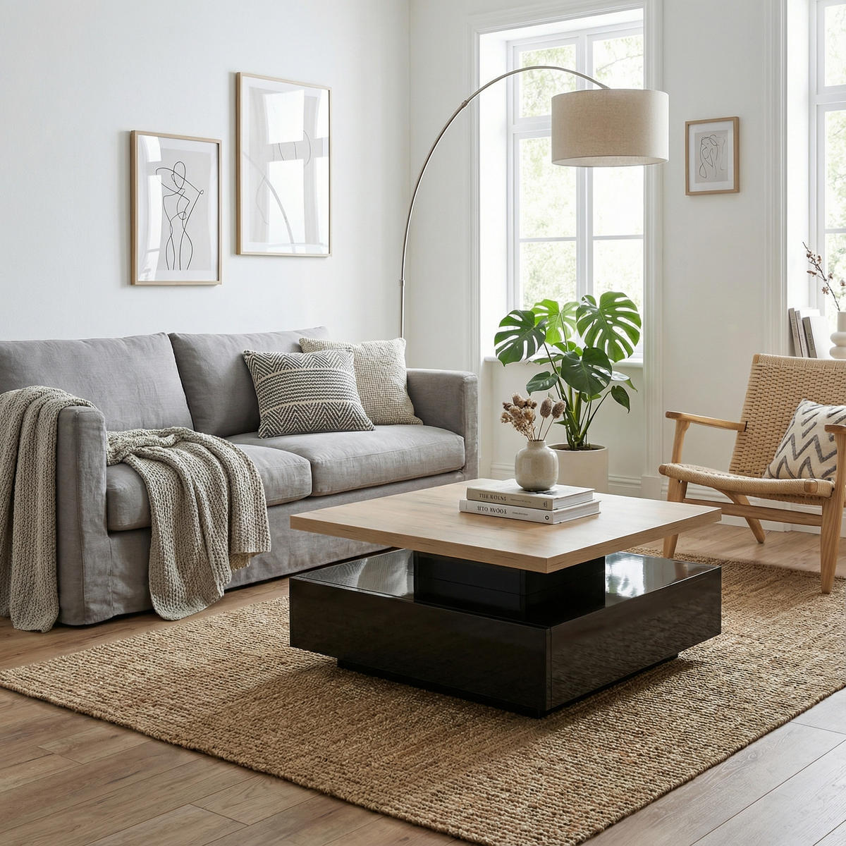 COUCHTISCH 70x70 cm Hochglanz mit 360° drehbar - Eichefarben, Holzwerkstoff (70/70/36cm) - Urban Meuble