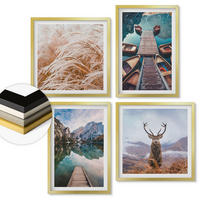WANDBILDER 4er Set - 50x50 cm & 40x60 cm Goldrahmen - Seeboote Hirsche Berge - Goldfarben, Kunststoff (50/50cm) - ArtPrintCave