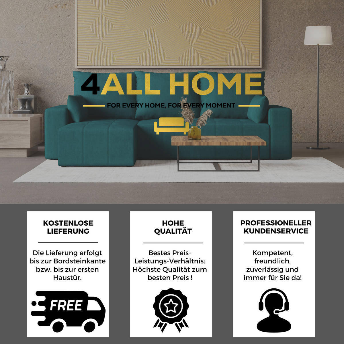 ECKSOFA Tico mit Bettkasten und Schlaffunktion, L-Form/XL-Form, Velourstoff, Universal - Türkis, Holzwerkstoff (246/145cm) - 4ALL HOME