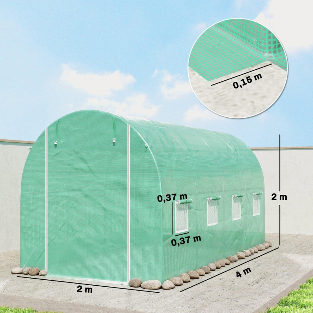 GEWÄCHSHAUSFOLIE 4x2 m Tür Fenster UV Schutz grün - Grün, Kunststoff (400/200/200cm) - Fortuna Lai