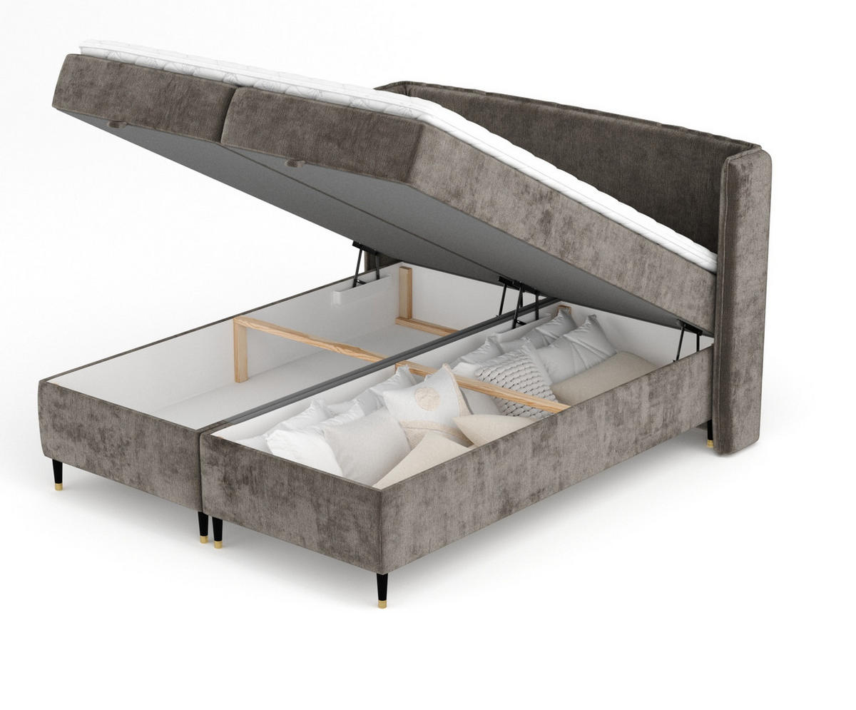BOXBETT Monpelli Dunkelbraun 160/200 cm mit Matratze und Topper - Dunkelbraun/Schwarz, Holz/Holzwerkstoff (160/200cm) - Maison de Reve