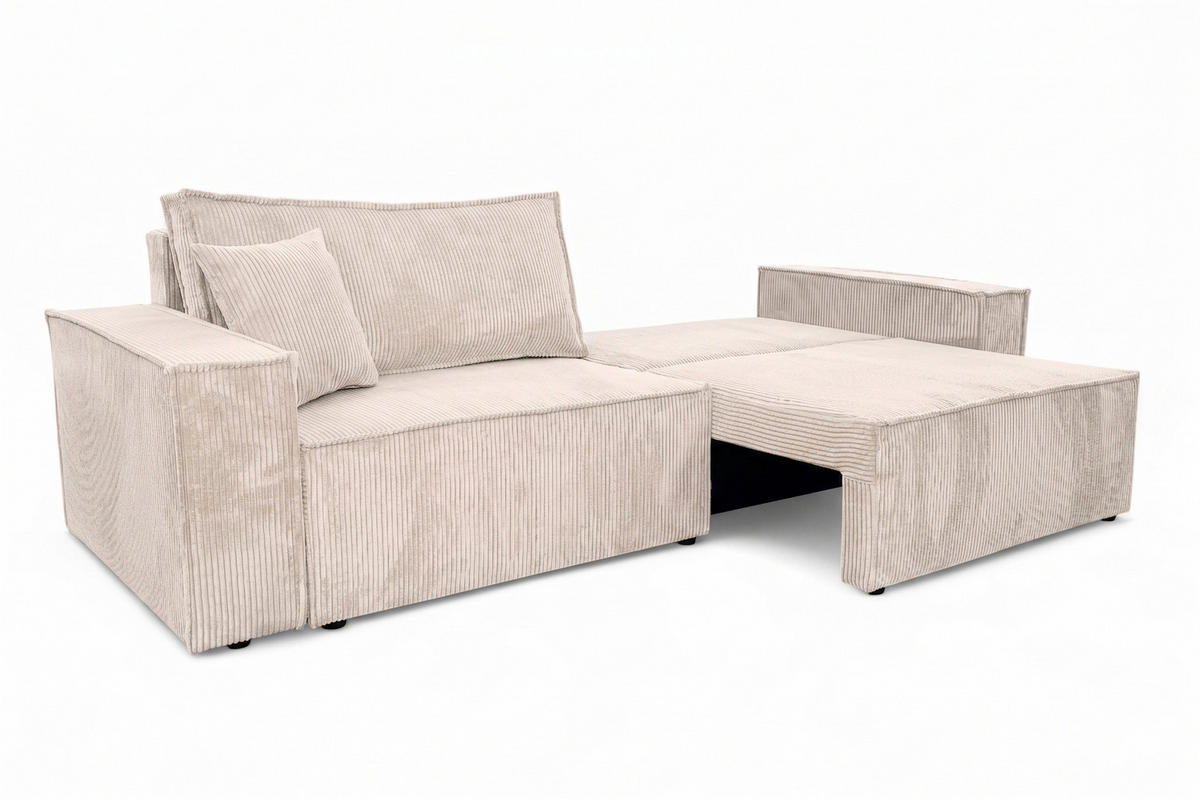 SOFA Mit Schlaffunktion Und Bettkasten, Cordstoff Poso, Beige, BEST SCORNER - Creme, Holz (245/83/90cm) - Kaiser Möbel