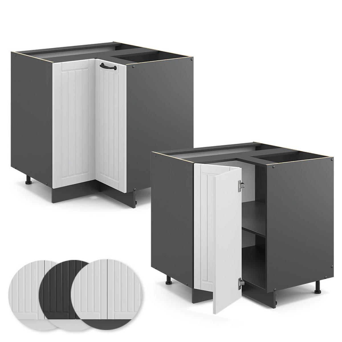 ECKUNTERSCHRANK Fame-Line Weiß Landhaus 80.5 cm, AP Marmor - Anthrazit/Weiß, Holzwerkstoff (80.5/82/60cm) - Vicco
