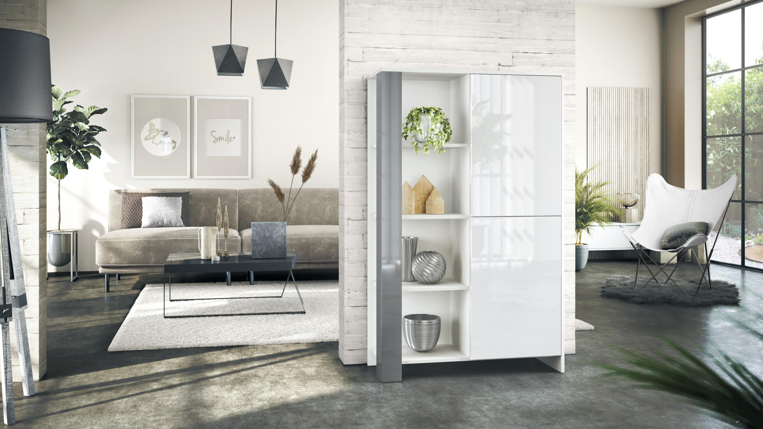 HIGHBOARD Canto Grau Hochglanz - Grau, Holzwerkstoff (95/151.5/36cm) - Vladon