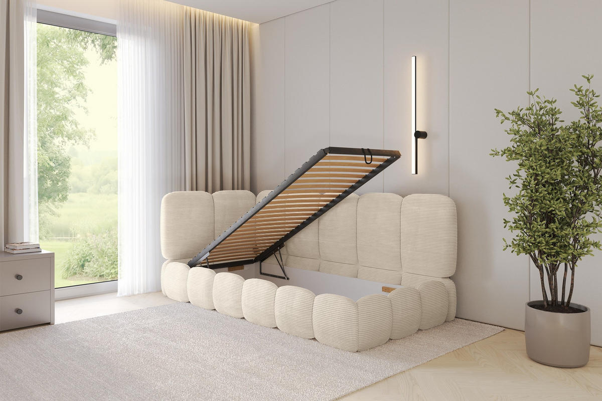 EINZELLBETT Jugendbett mit Bettkasten, Rechts - AVRY 100x200 Beige - Kaschmir/Beige, Holzwerkstoff/Textil (100/200cm) - ALTDECOR