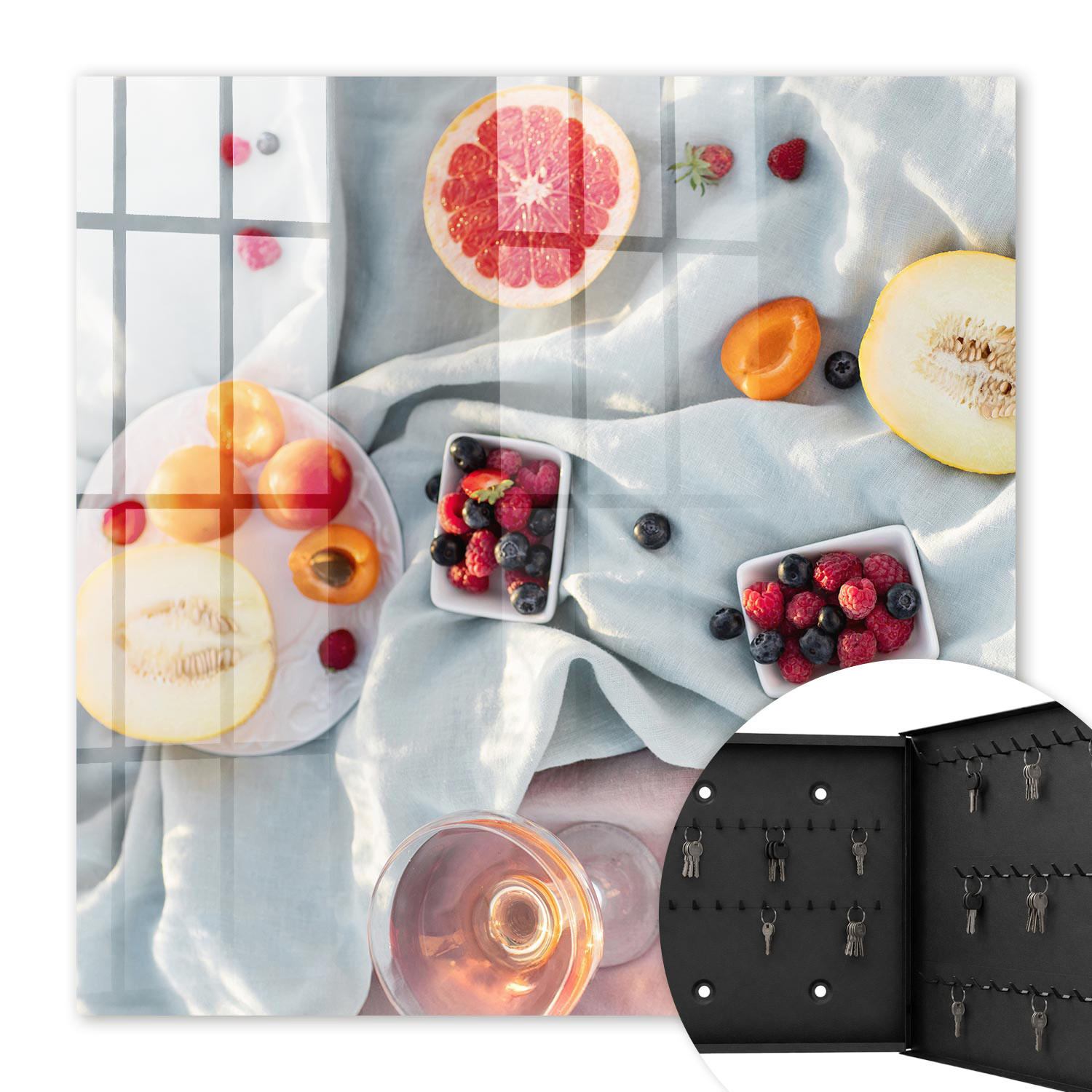 SCHLÜSSELBOX Schwarz 30x30 cm- Türöffnung nach rechts - Sommerpicknick - Creme, Metall (30/30/5cm) - TULUP