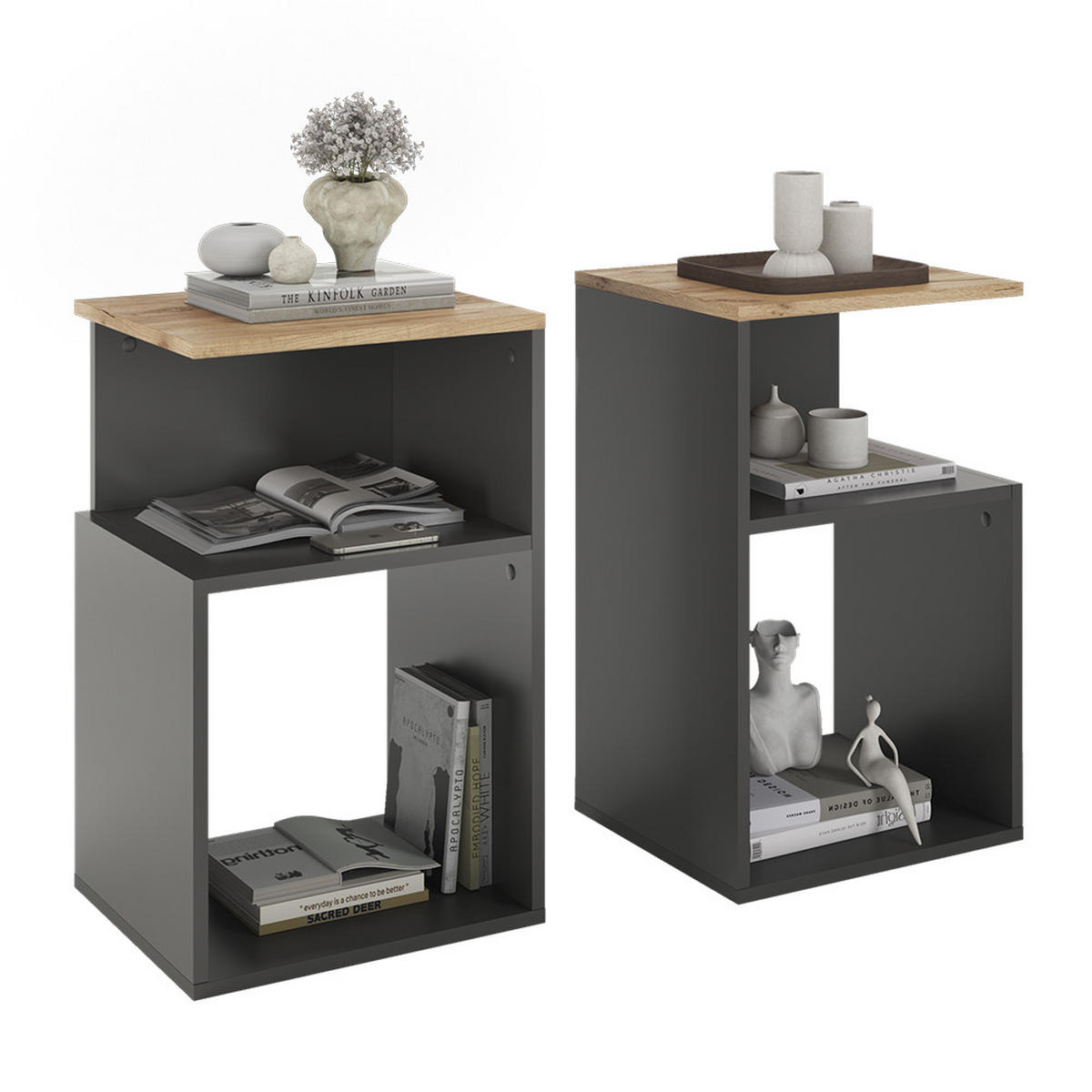 NACHTTISCH Elios Anthrazit/Goldkraft Eiche 2er Set - Honigeiche/Anthrazit, Holzwerkstoff (40/65.3/35cm) - Vicco