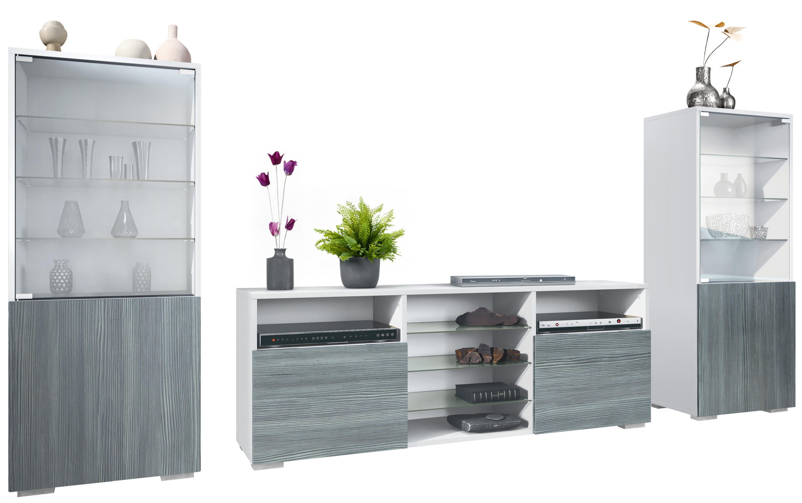 Vladon Wohnwand Anthrazit 286x122.5x35 cm