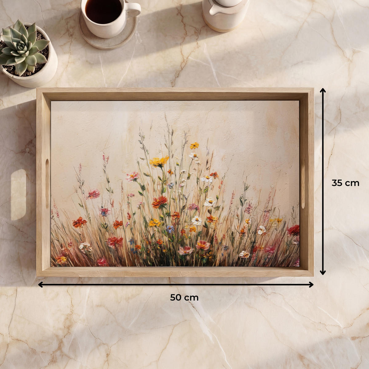 TABLETT - Wildblumen - Pinselstriche - Ruhig - 50x35 cm - Multicolor, Holz (50/5/5cm) - OnlyWow