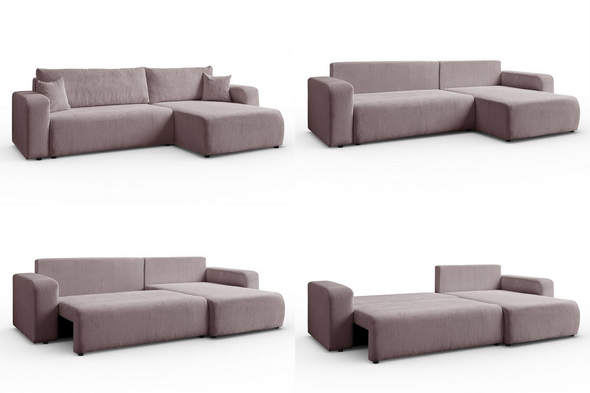 ECKSOFA Sofia in L-Form 277 x 143 cm Schlaffunktion Bettkasten Couch Cord universale Seite, rosa - Rosa, Kunststoff (143/83/277cm) - Margaret Hadas24