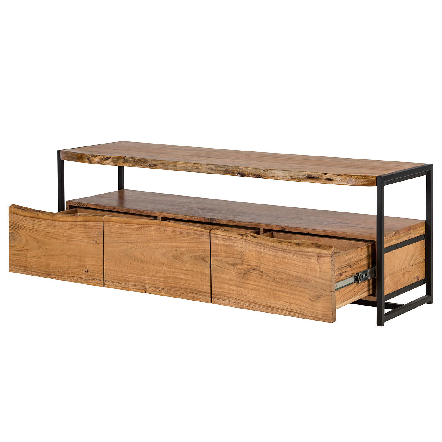 TV-LOWBOARD - Akazie massiv / Metall - Akaziefarben, Holz (145/50/40cm) - home24