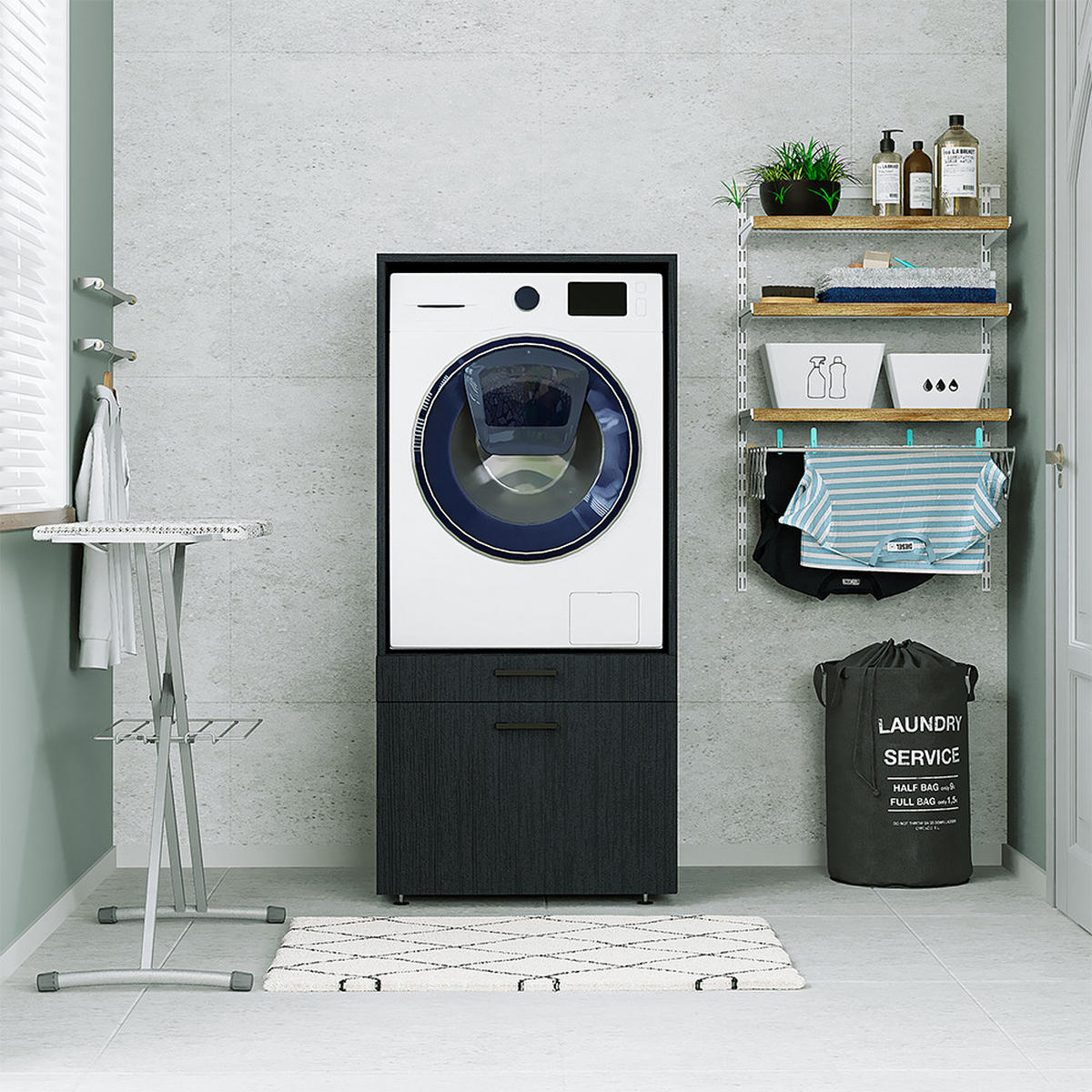 WASCHMASCHINENSCHRANK Serie 2 67cm Breit, 145cm Hoch - Schwarz, Holzwerkstoff (67/145/67cm)