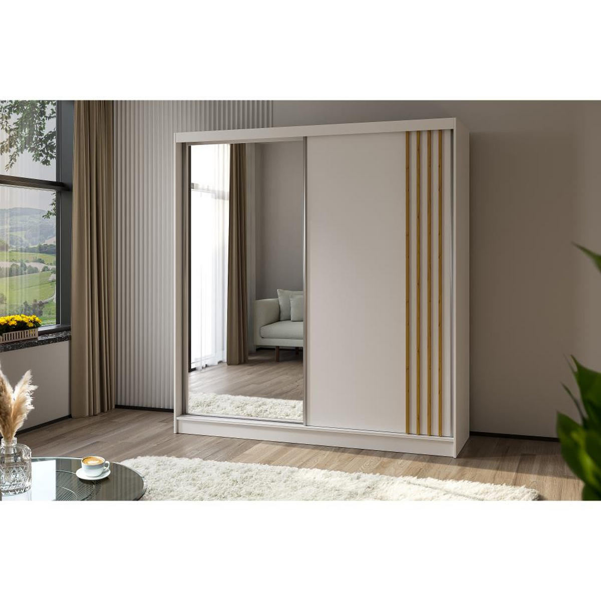 SKŘÍŇ s posuvnými dveřmi Nela 200/216/61 bílá se zásuvkami - bílá/černá, kompozitní dřevo (200/216/61cm) - Beautysofa