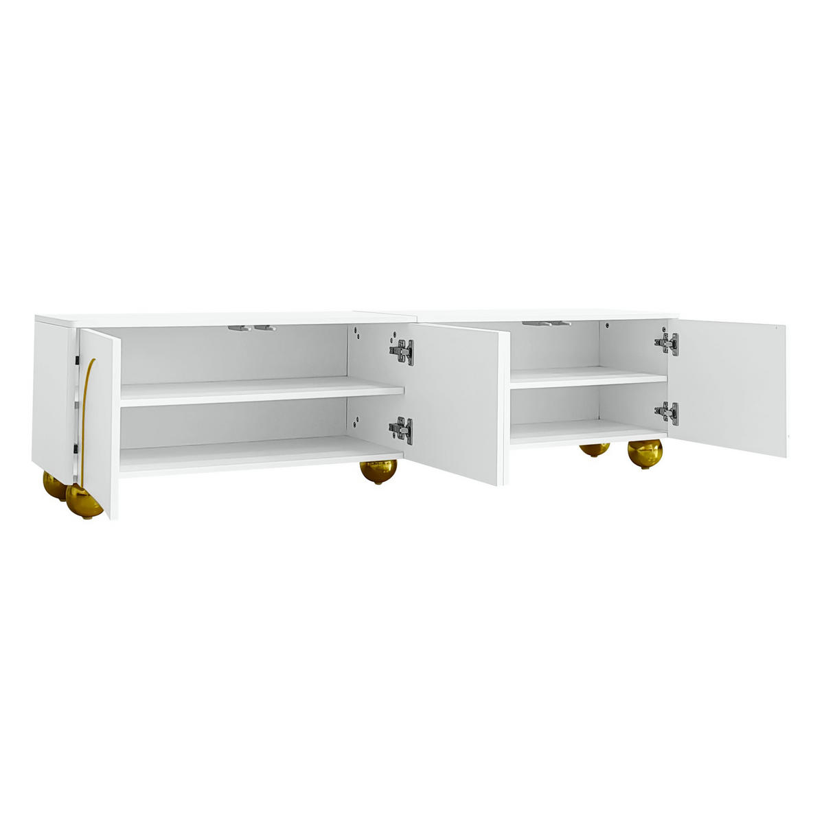TV-SCHRANK in Weiß/Gold mit 4 Push-to-Open Türen 170/38/44 cm - Weiß, Holzwerkstoff (170/44/38cm) - Redom