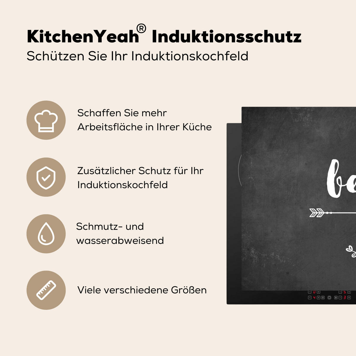 HERDABDECKPLATTE Zitat - Einen schönen Tag - Grau - Weiß Induktionsschutz 91.6x52.7 cm - Anthrazit, Kunststoff (91.6/52.7/0.2cm) - MuchoWow
