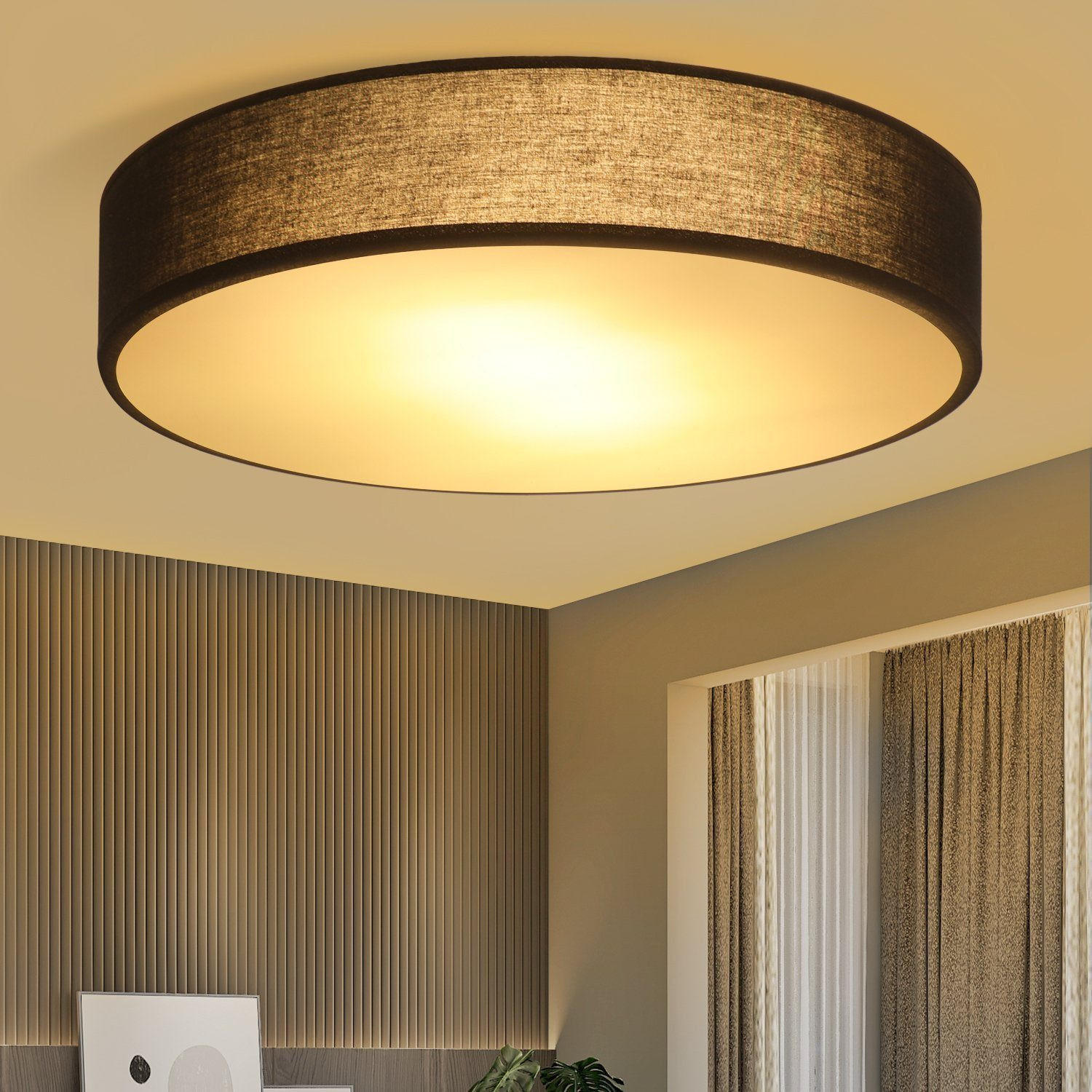 DECKENLEUCHTE Aloysia 38/38/10 cm - Schwarz, Textil (38/38/10cm) - Nettlife