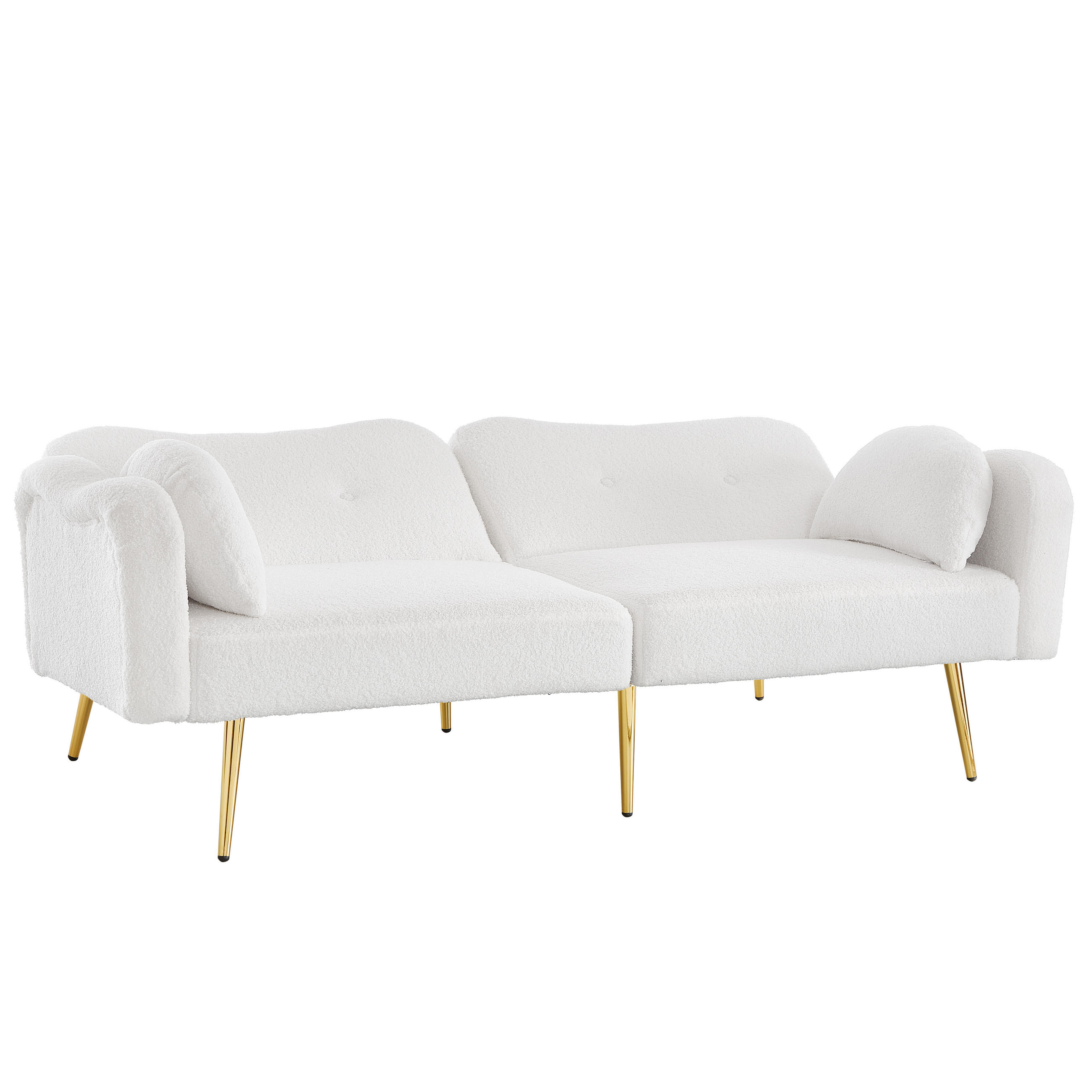 SCHLAFSOFA 2-Sitzer mit Bettfunktion und goldfarbenen Beinen - Weiß, Kunststoff (175/82/79cm)