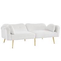 SCHLAFSOFA 2-Sitzer mit Bettfunktion und goldfarbenen Beinen - Weiß, Kunststoff (175/82/79cm)