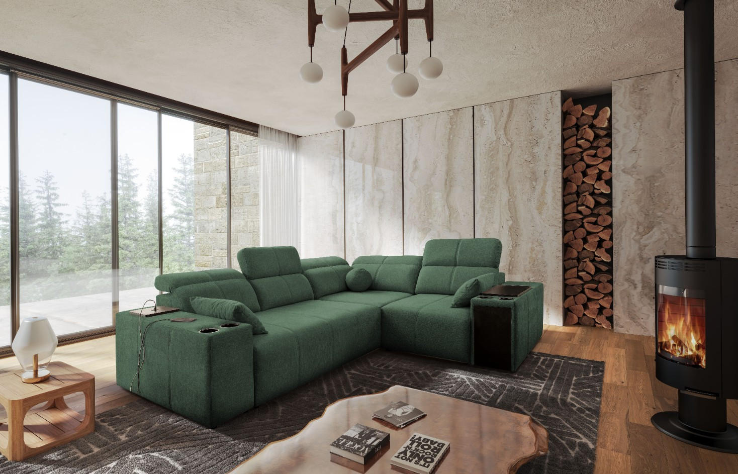 ECKSOFA Mit Schlaffunktion USB Und Verstellbarer Rückenlehne Mindy II Grün Rechts - Grün, Holz/Textil (288/219cm) - Kaiser Möbel