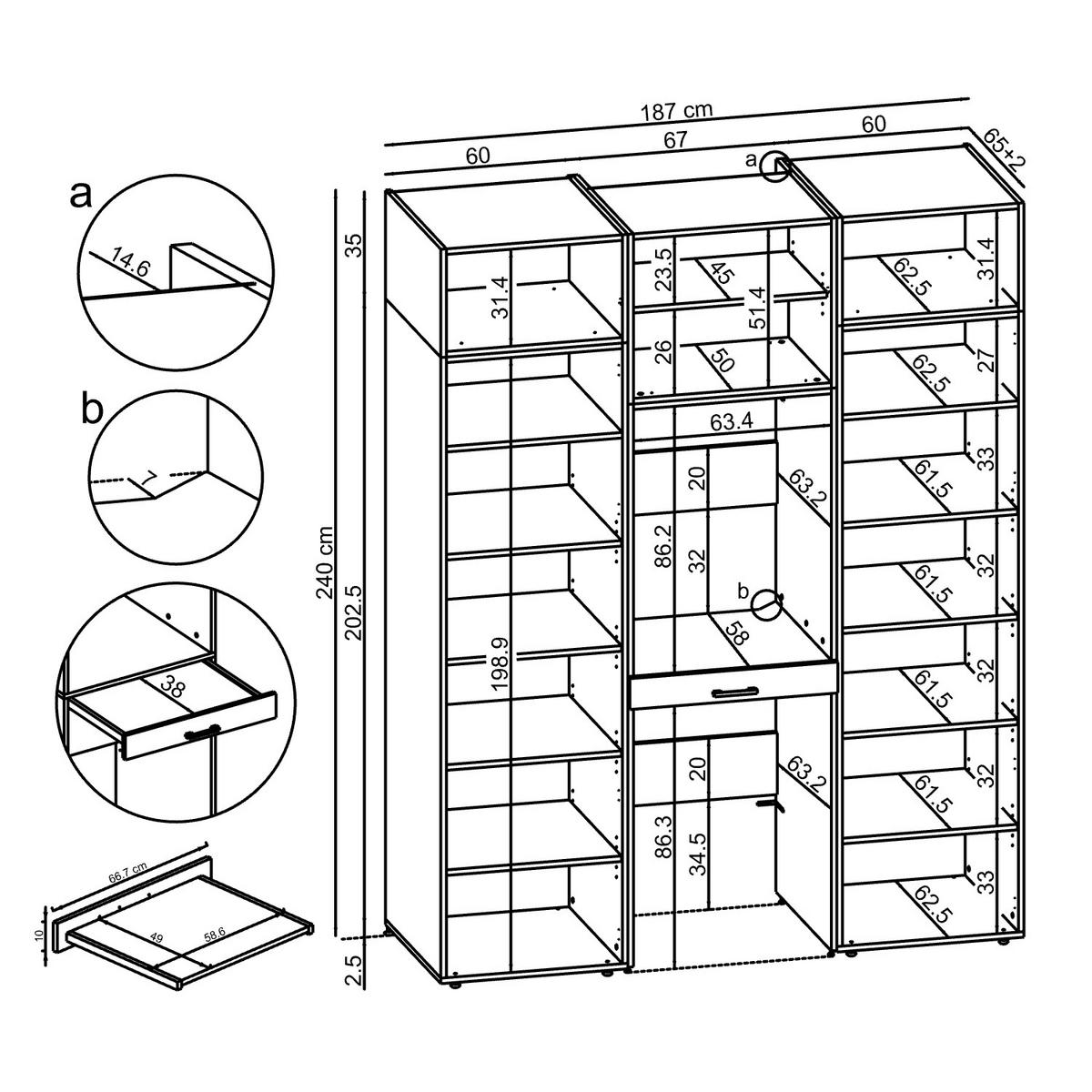 WASCHMASCHINENSCHRANK DUO-I 187cm Breit, 240cm Hoch - Schwarz, Holzwerkstoff (187/240/67cm)