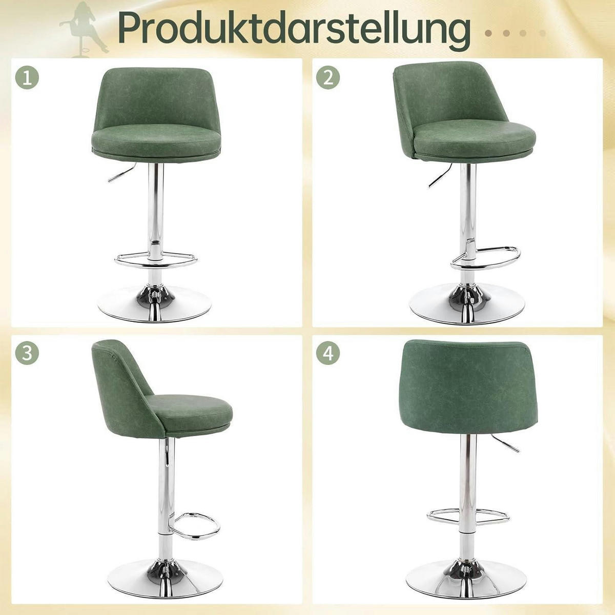 BARHOCKER 2er Set PU-Leder Dunkelgrün Höhenverstellbar - Grün, Kunststoff (48/85/45cm)