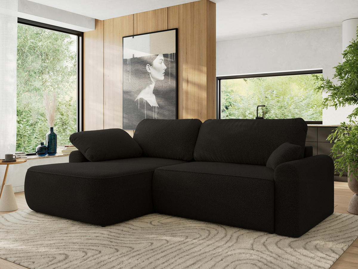 ECKSCHLAFSOFA CUBO L Schwarz Boucle - links - Schwarz, Kunststoff/Textil (273/187cm) - MKS