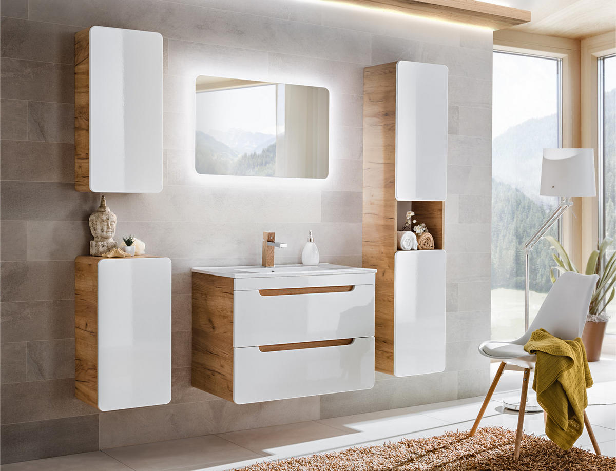 WASHTISCHKOMBI ARVIDA SET2 Eiche Weiß - Weiß, Glas/Holzwerkstoff (80/59/46cm) - Komodee