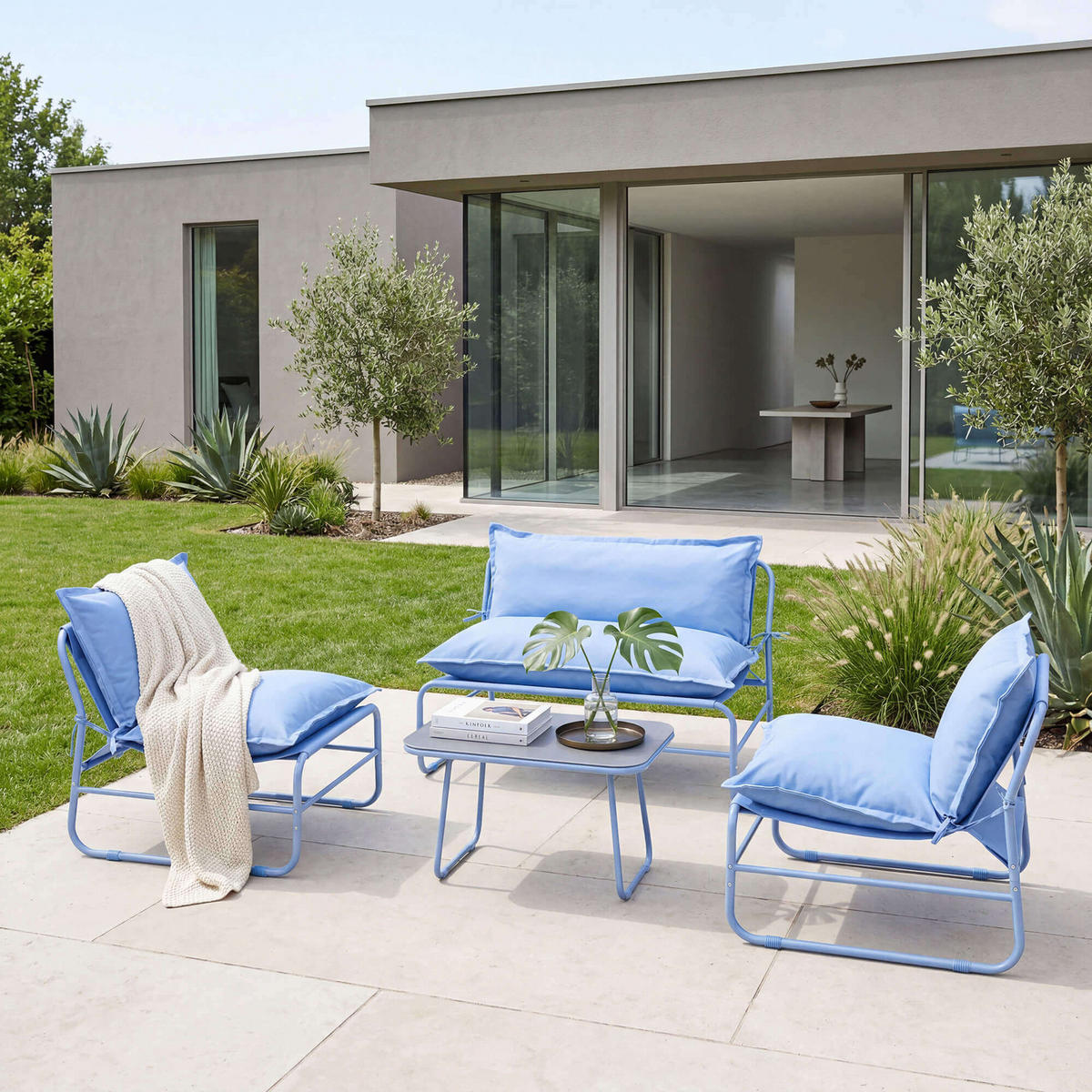 GARTENSET Blau 45/79/44 cm 4er-Set - Blau, Metall - Mobili Rebecca