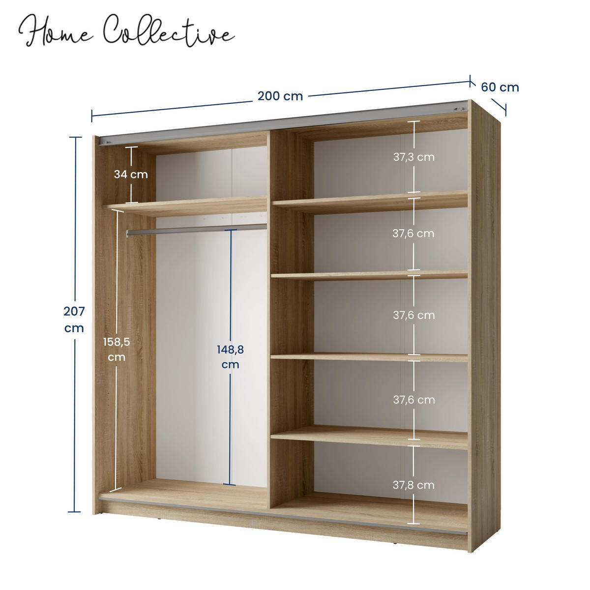 SCHWEBETÜRENSCHRANK 2-Türen mit Spiegel in Sonoma - Sonoma Eiche, Holzwerkstoff (60/207/200.6cm) - Home Collective