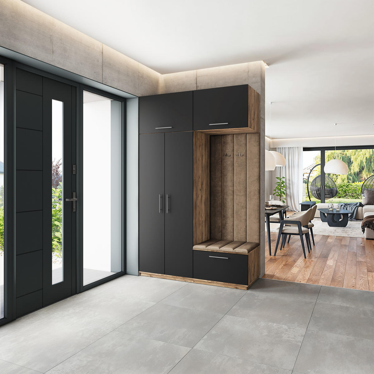 GARDEROBENSCHRANK REMA 150/240/60 cm Modern Garderobe-Set Eiche Lefkas - Eichefarben/Beige, Holzwerkstoff (150/240/60cm) - MASSENO