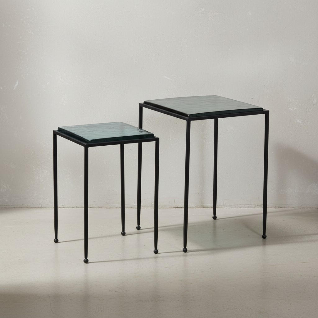 BEISTELLTISCH-SET Blau/Schwarz Glas/Metall Eckig Abnehmbare Tischplatte - Multicolor/Schwarz, Glas/Metall (39/39/55cm) - KADIMA DESIGN