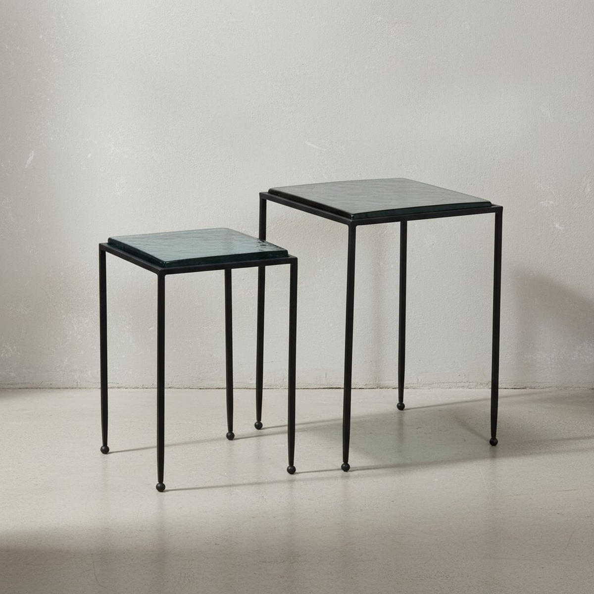 BEISTELLTISCH-SET Blau/Schwarz Glas/Metall Eckig Abnehmbare Tischplatte - Multicolor/Schwarz, Glas/Metall (39/39/55cm) - KADIMA DESIGN