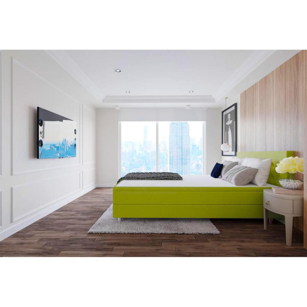 BOXBETT, Polsterbett Sawana mit Bonellfederkern-Matratze und Topper Schlafzimmer - Jadegrün, Holz/Holzwerkstoff (180/200cm) - Best For Home