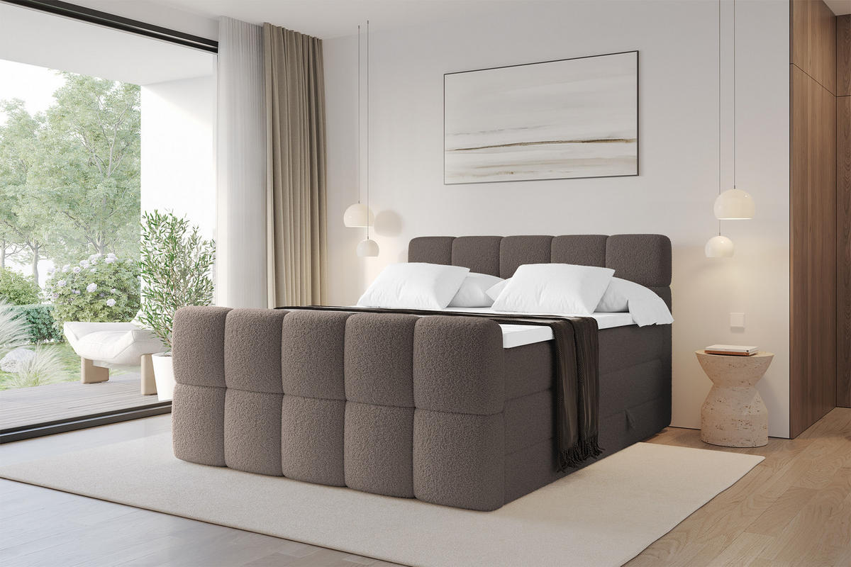 BOXBETT mit Matratze H3/H4 - FAMA-Z KING - 160x200 cm Braun Quelle - Braun, Holzwerkstoff (160/200cm) - ALTDECOR