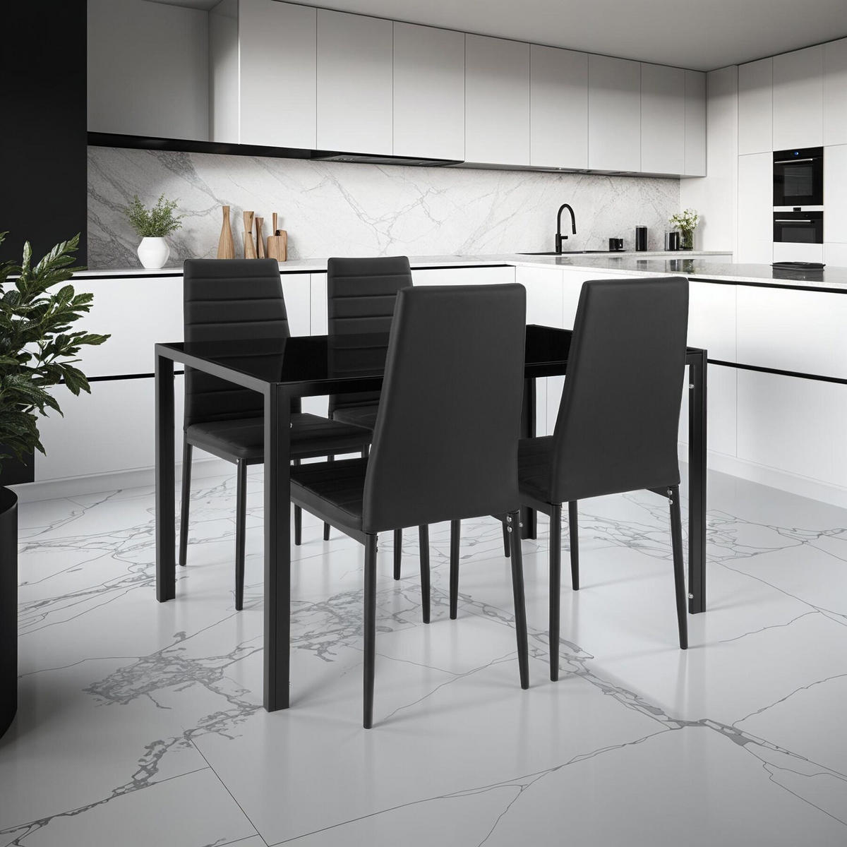 ESSZIMMERGRUPPE 5-teilig Berlin schwarz - Schwarz, Metall (70/75/120cm) - tectake