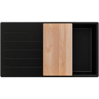 SPÜLBECKEN Kopenhagen, 2-er set Alles Schwarz 90/50 cm 1 Becken + Ablauf-Set + Schneidebrett ab 60er Unterschrank - Beige/Schwarz, Kunststoff (90/20/50cm) - Primagran
