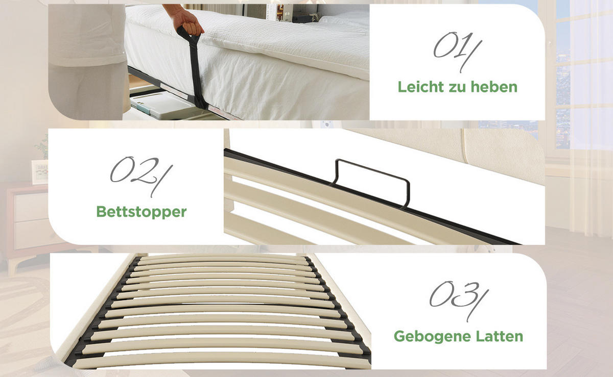 POLSTERBETT 90/200 cm mit LED-Beleuchtung, USB-/Type-C-Ladestation und Bettkasten, Samt und Matratze, Beige - Beige, Textil (90/200cm) - Redom